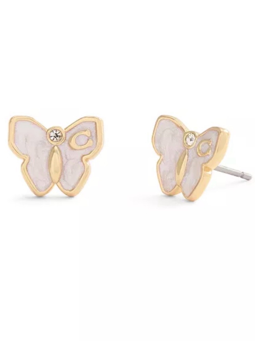NWT COACH Butterfly Stud Earrings — Gold Trim